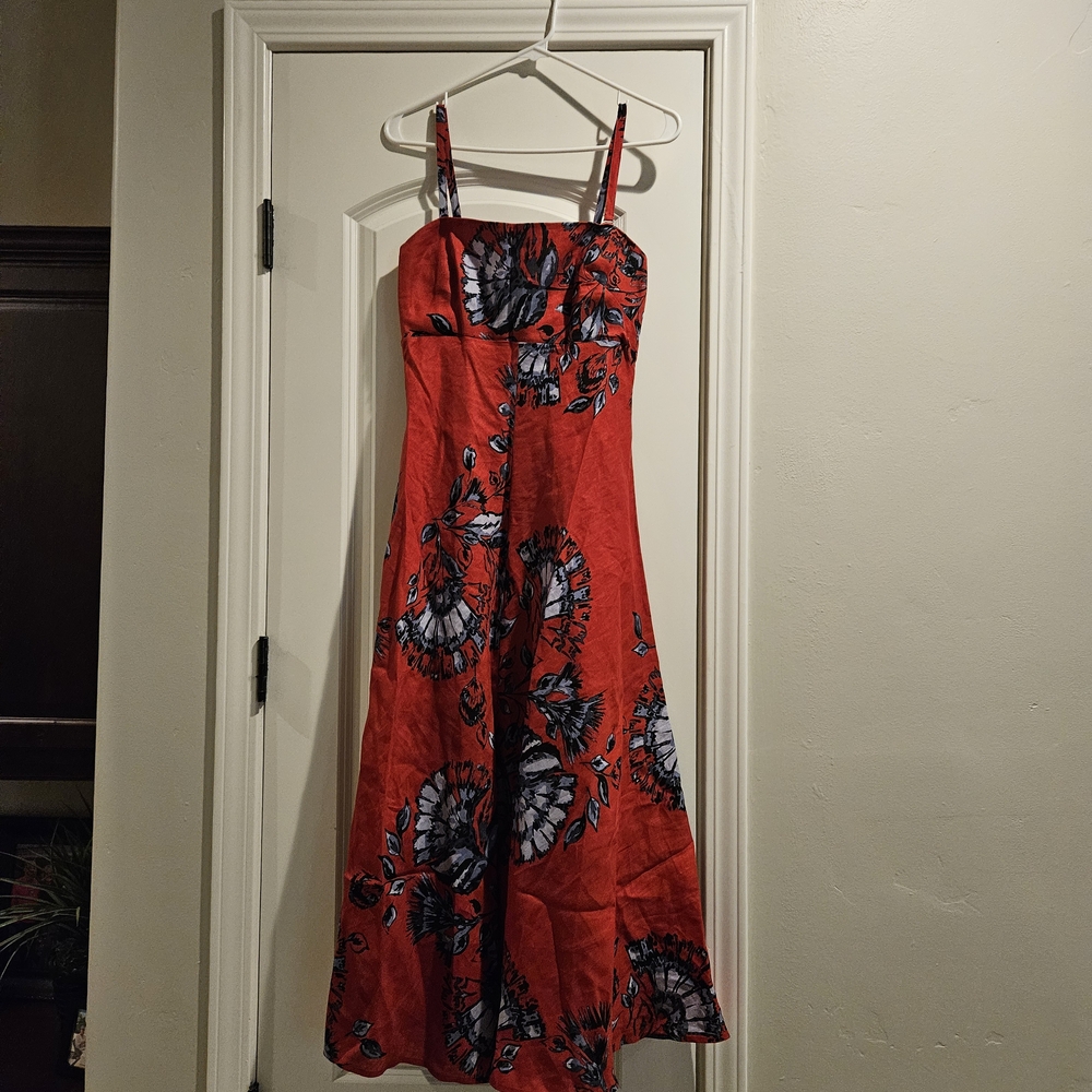 Loft Red Floral Sundress Spaghetti Strap Sleeveless
